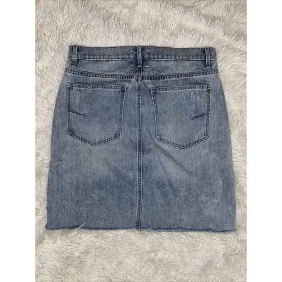 Habitual Denim Skirt Side Slits Distressed Light Blue Wash Size 30 Cutoff Hem - Picture 2 of 4